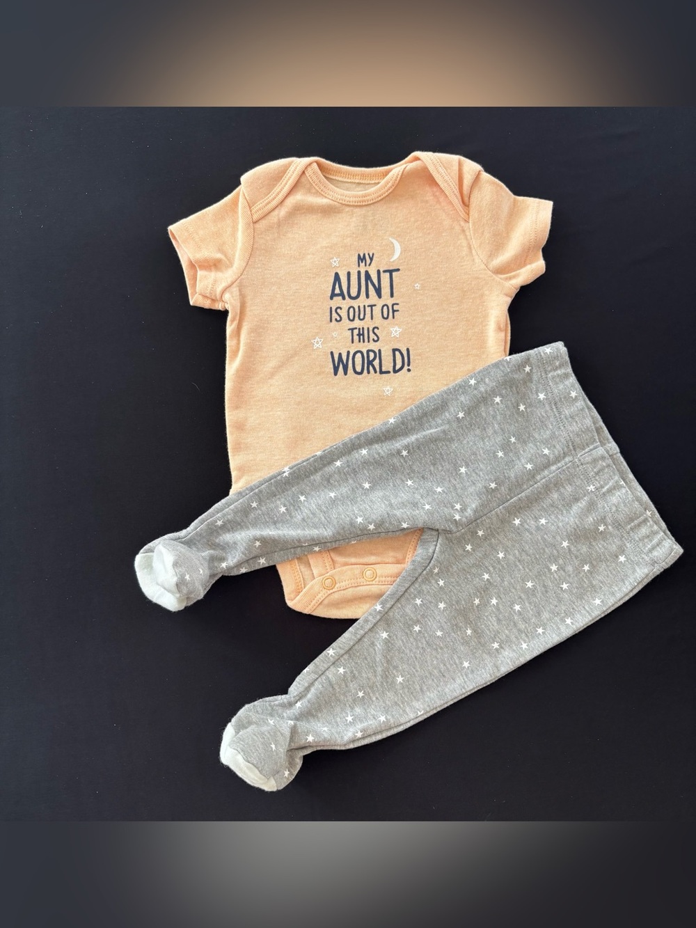 Peach Baby Onesie with Grey Star Footed Pants